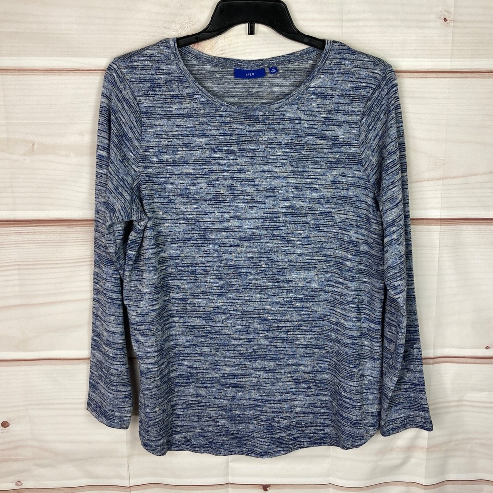 Apt 9 Top Womens 0X Plus Blue Long Sleeve Marl‎ Knit Round Neck Pullover Tunic